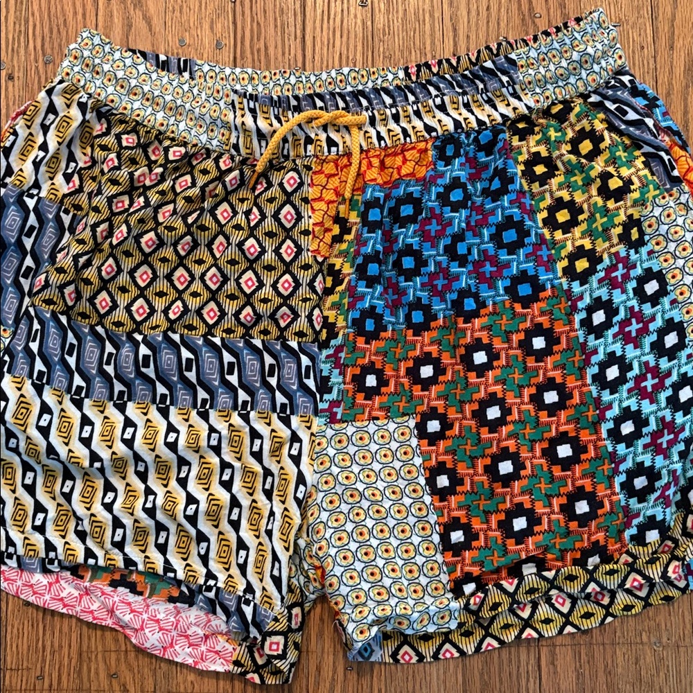 Earthbound Patchwork Shorts Side Pockets Elastic … - image 2